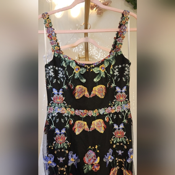 NWOT Size 6 Marchese Notte  Metallic Black & Floral Embroidered Tulle Gown - Picture 12 of 16